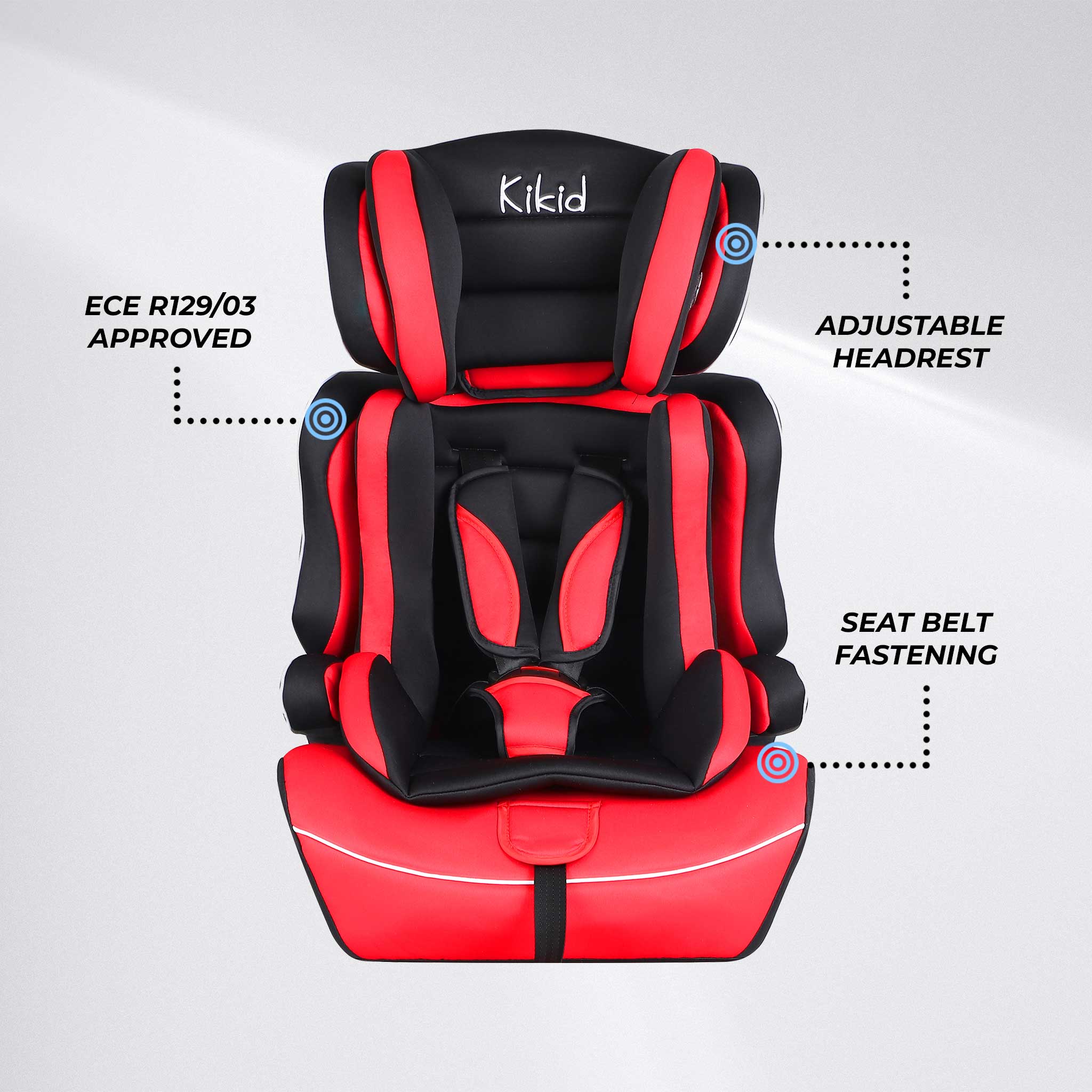 Kikid Car Seat Basic 76-150cm R129, black red