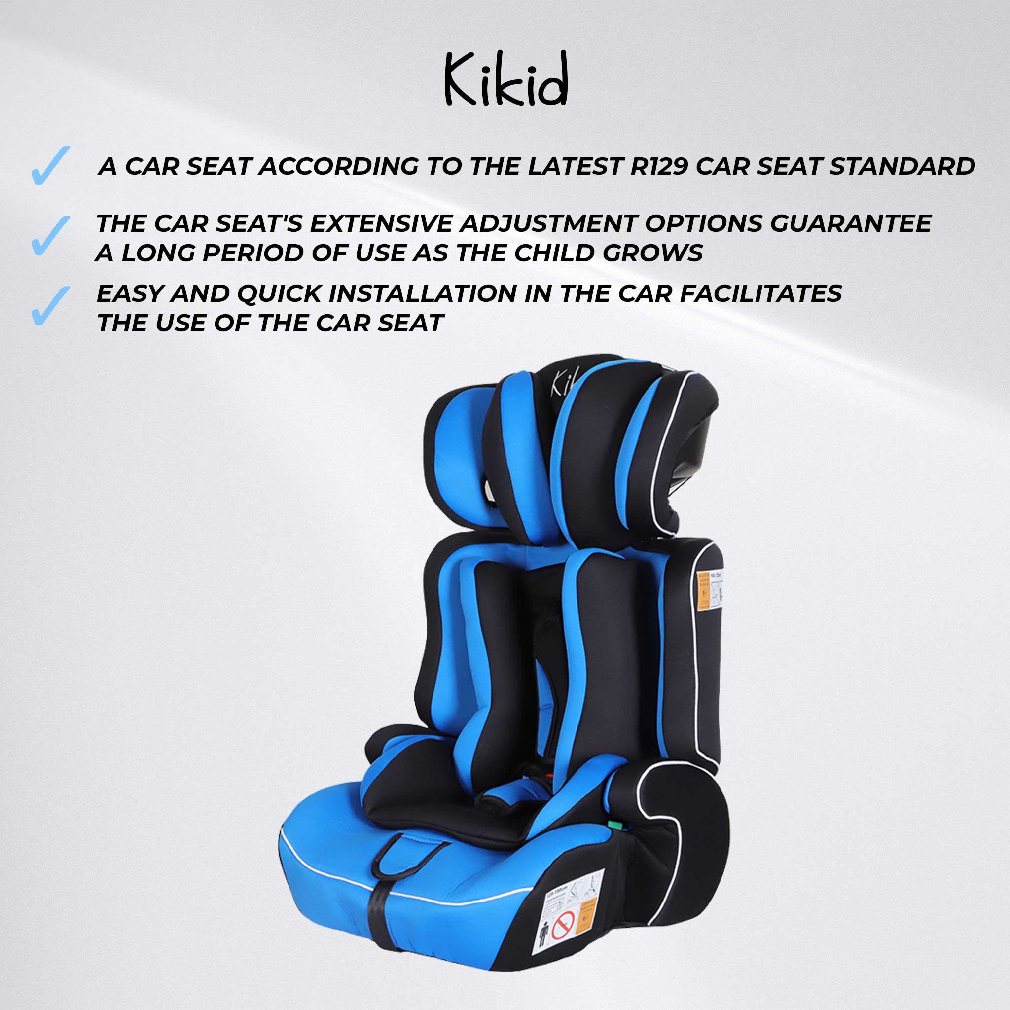Kikid Car Seat Basic 76-150cm R129, black blue