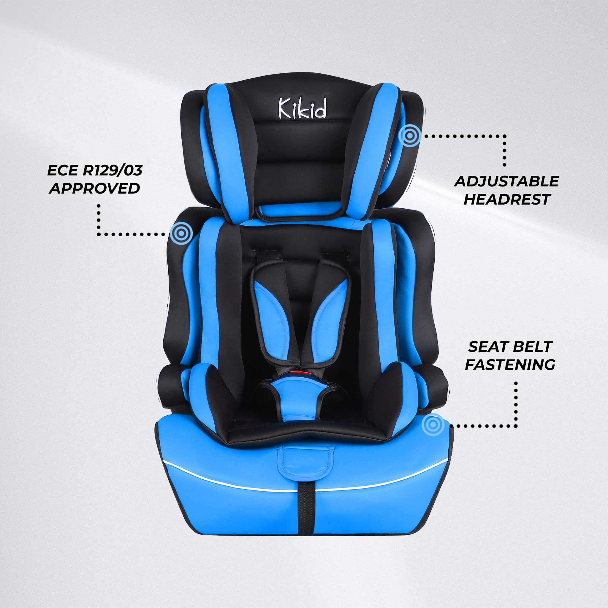 Kikid Car Seat Basic 76-150cm R129, black blue