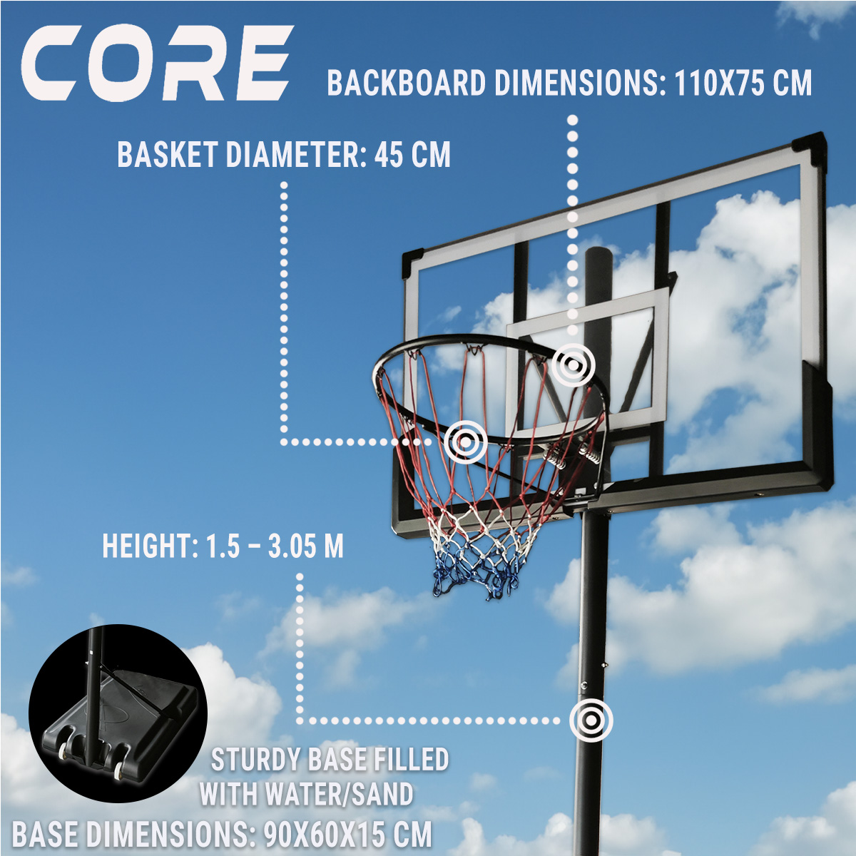 Core Basketball Hoop 1,5-3,05m