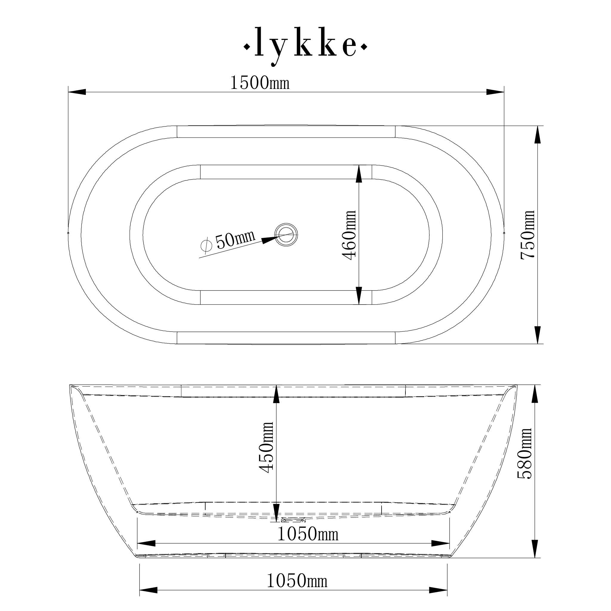 Lykke Bathtub Arctic Deluxe 1500x750x580mm, white
