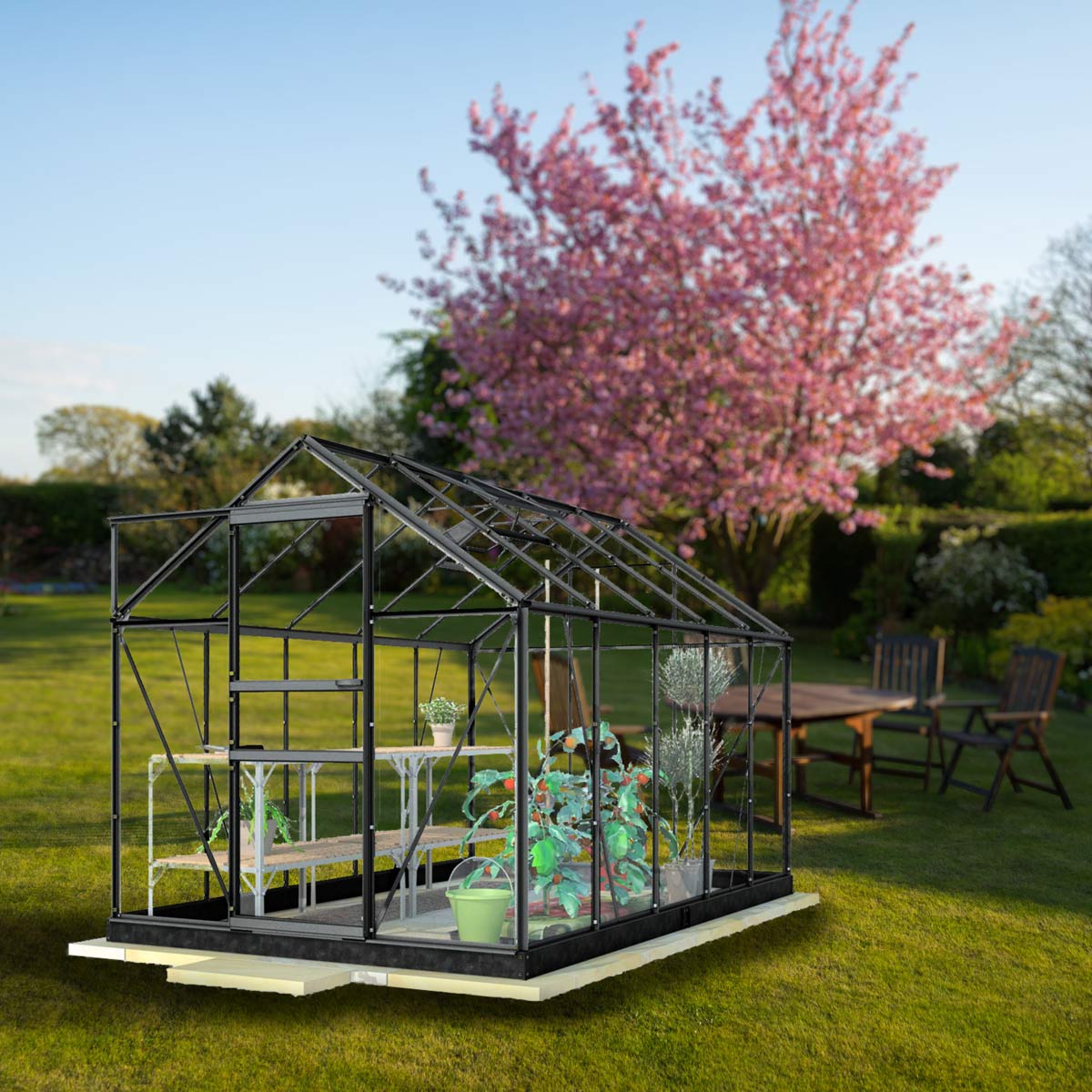 Lykke Gewächshaus Glass 8,2m2, schwarz