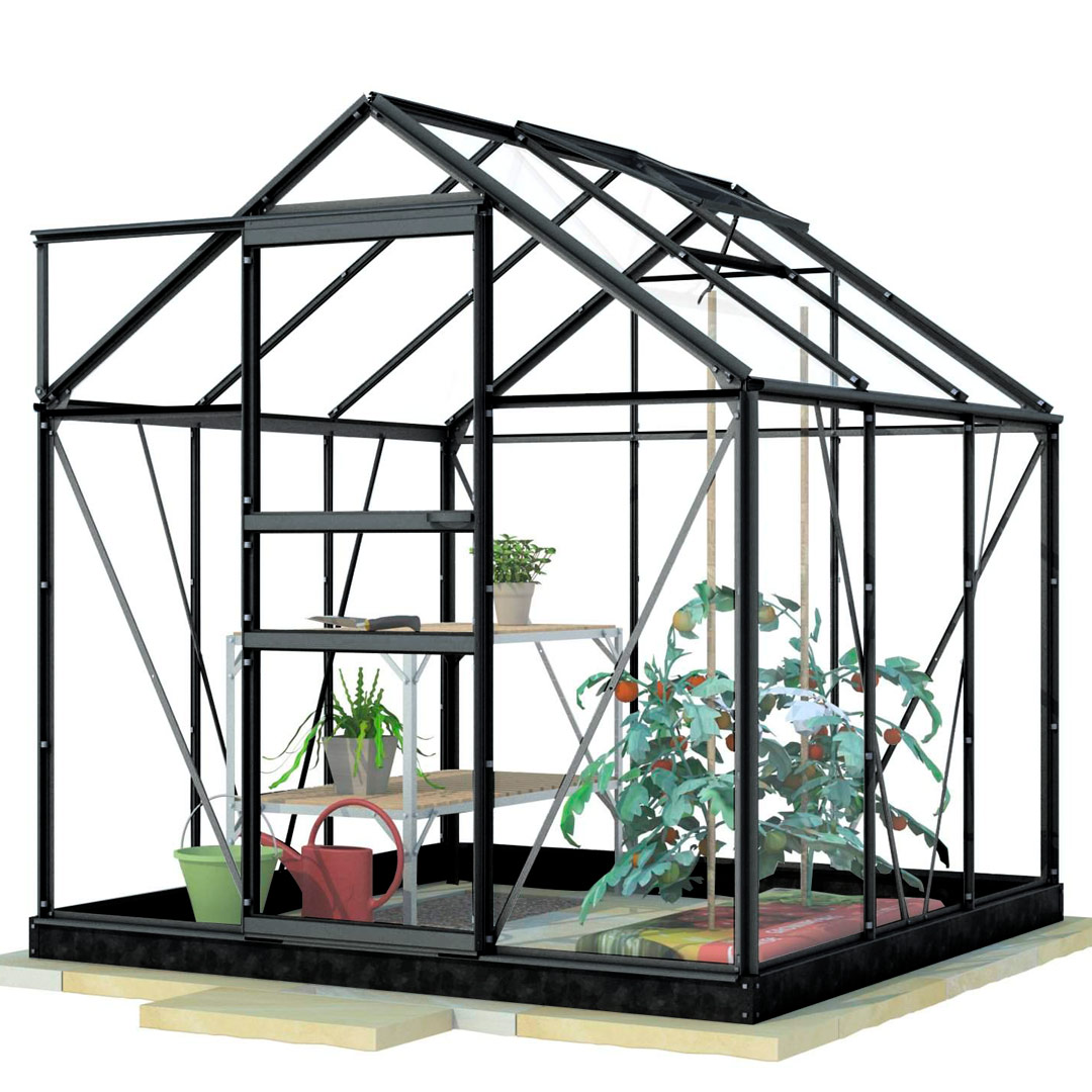 Lykke Kasvihuone Glass 3,8m2 Black | Kasvihuoneet