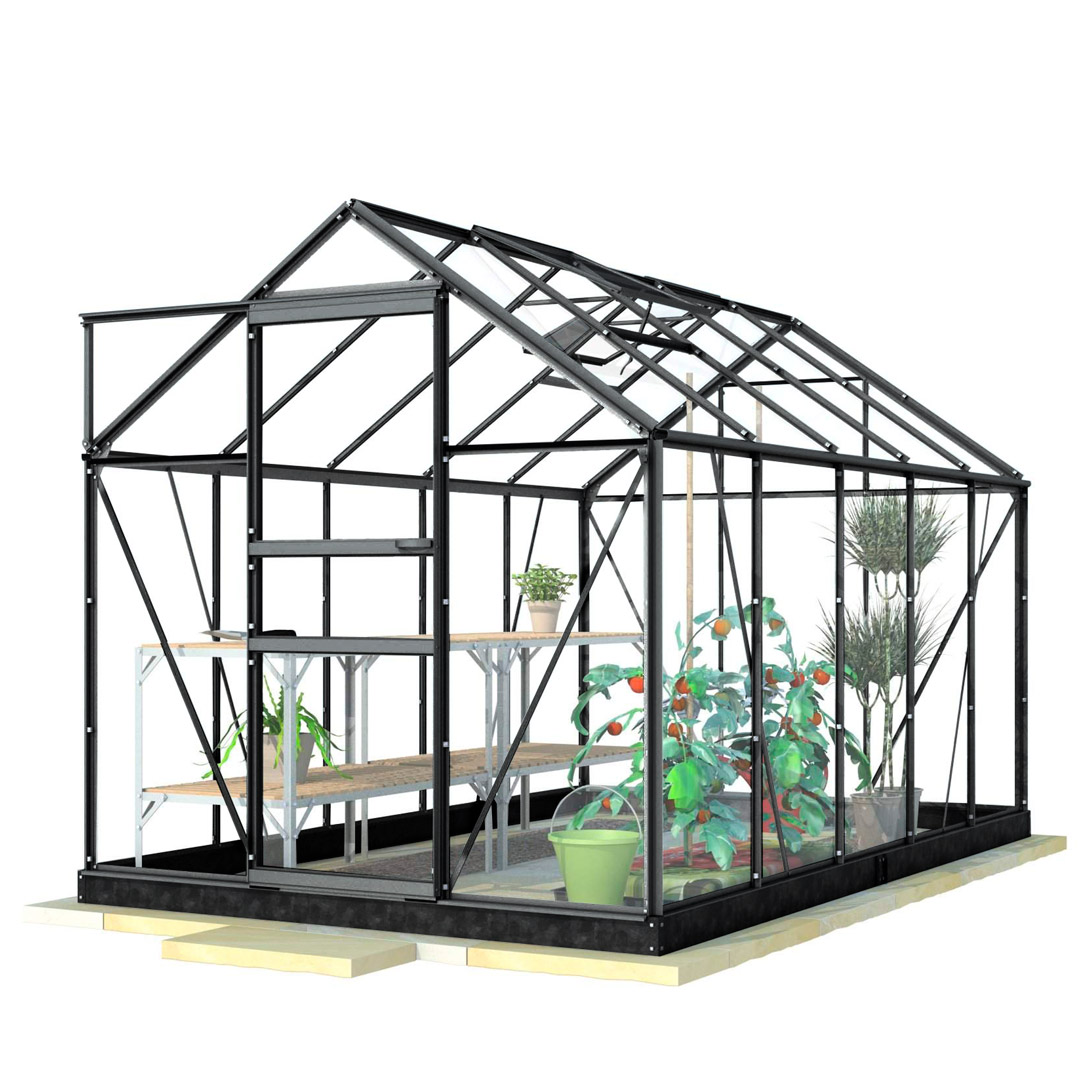 Lykke Kasvihuone Glass 6,2m2 Black | Kasvihuoneet