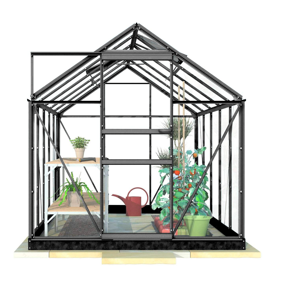Lykke Kasvihuone Glass 6,2m2 Black | Kasvihuoneet