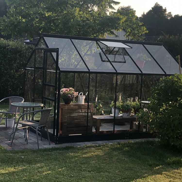 Lykke Kasvihuone Glass 6,2m2 Black | Kasvihuoneet