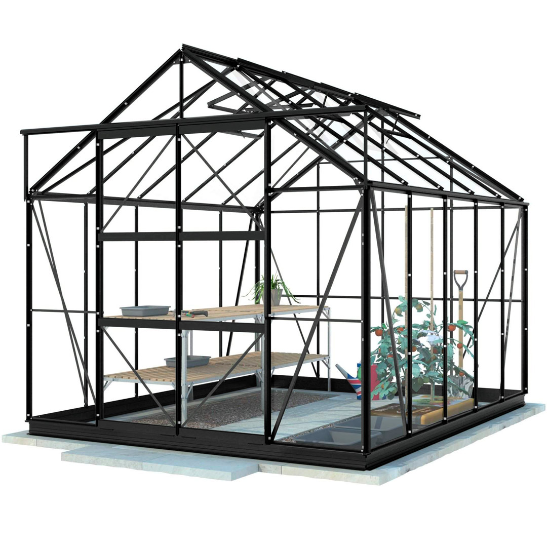 Lykke Kasvihuone Glass 8,2m2 black | Kasvihuoneet