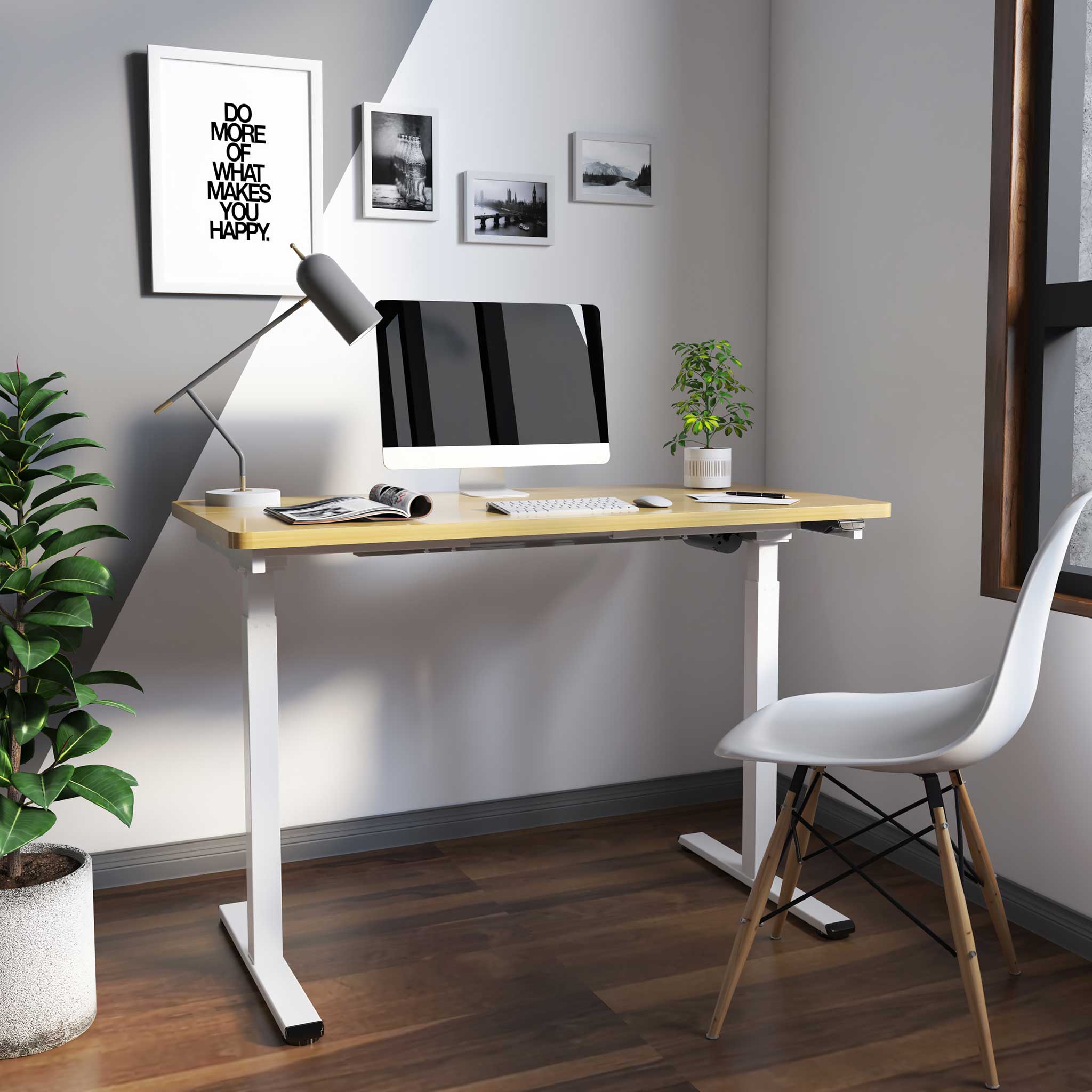 Lykke biurko elektryczne M100, białe/dębowe, 120 x 60 cm