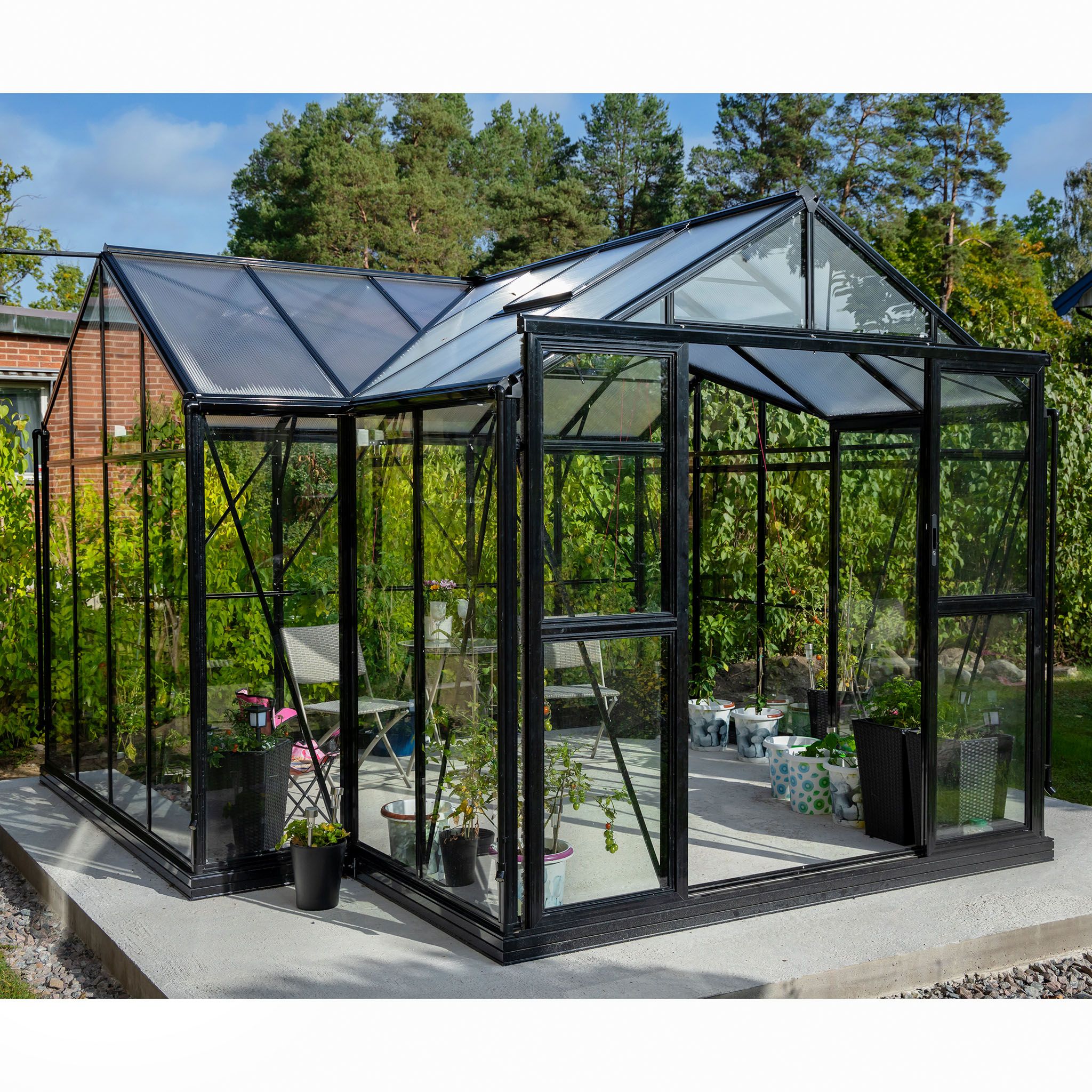 Metalcraft Gewächshaus T-Modell, 12,8m², 4mm Sicherheitsglas, schwarz