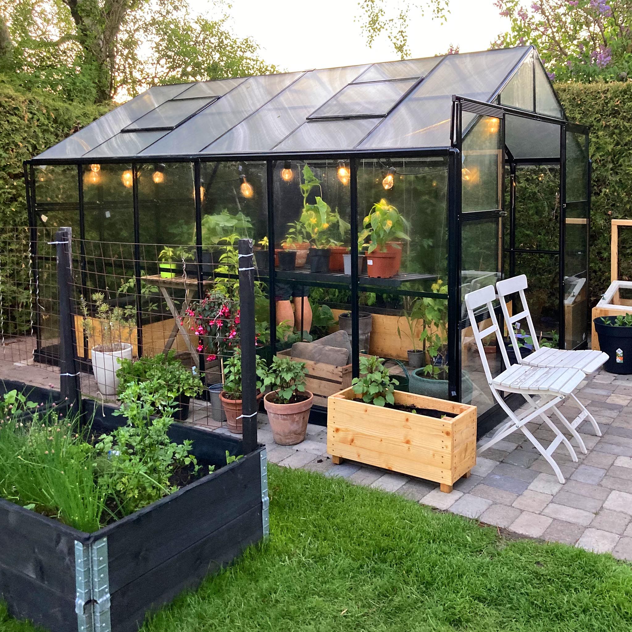 Metalcraft Serre de jardin, 9,6m², verre de sécurité 4mm, noir