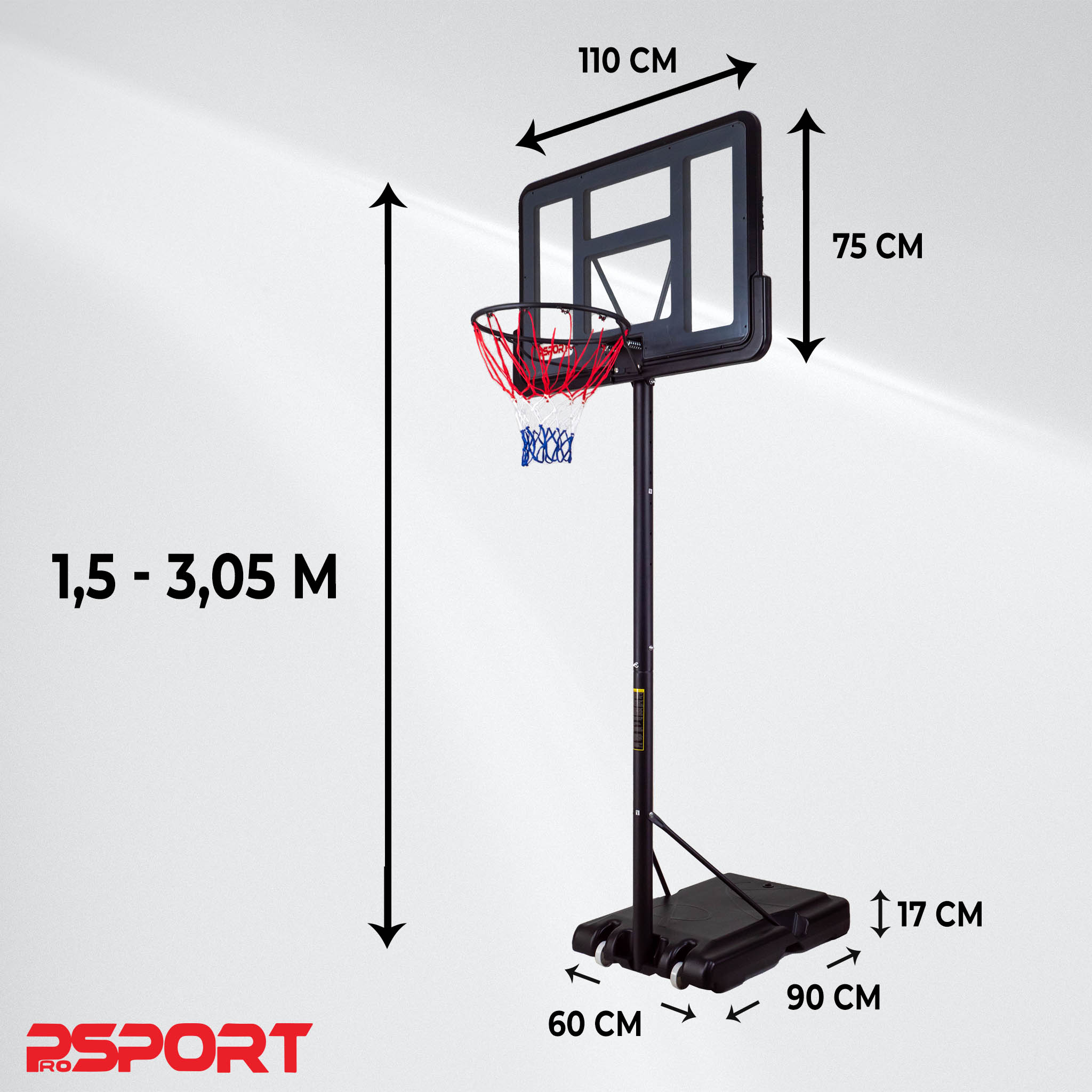 ProSport basketkorg 1,5-3,05 m