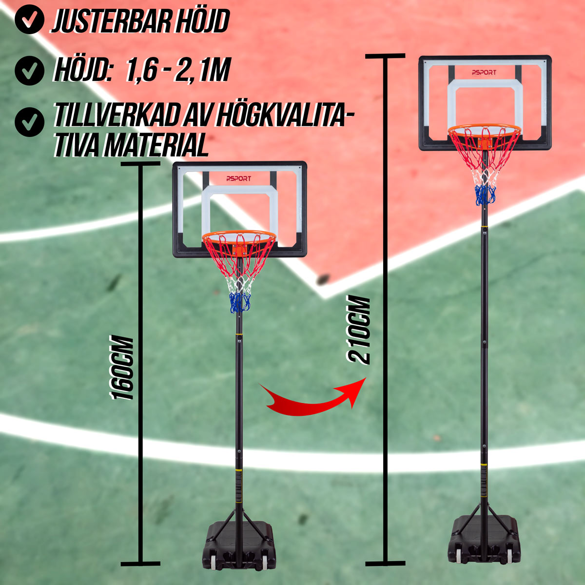ProSport barn basketkorg 1,6-2,1m