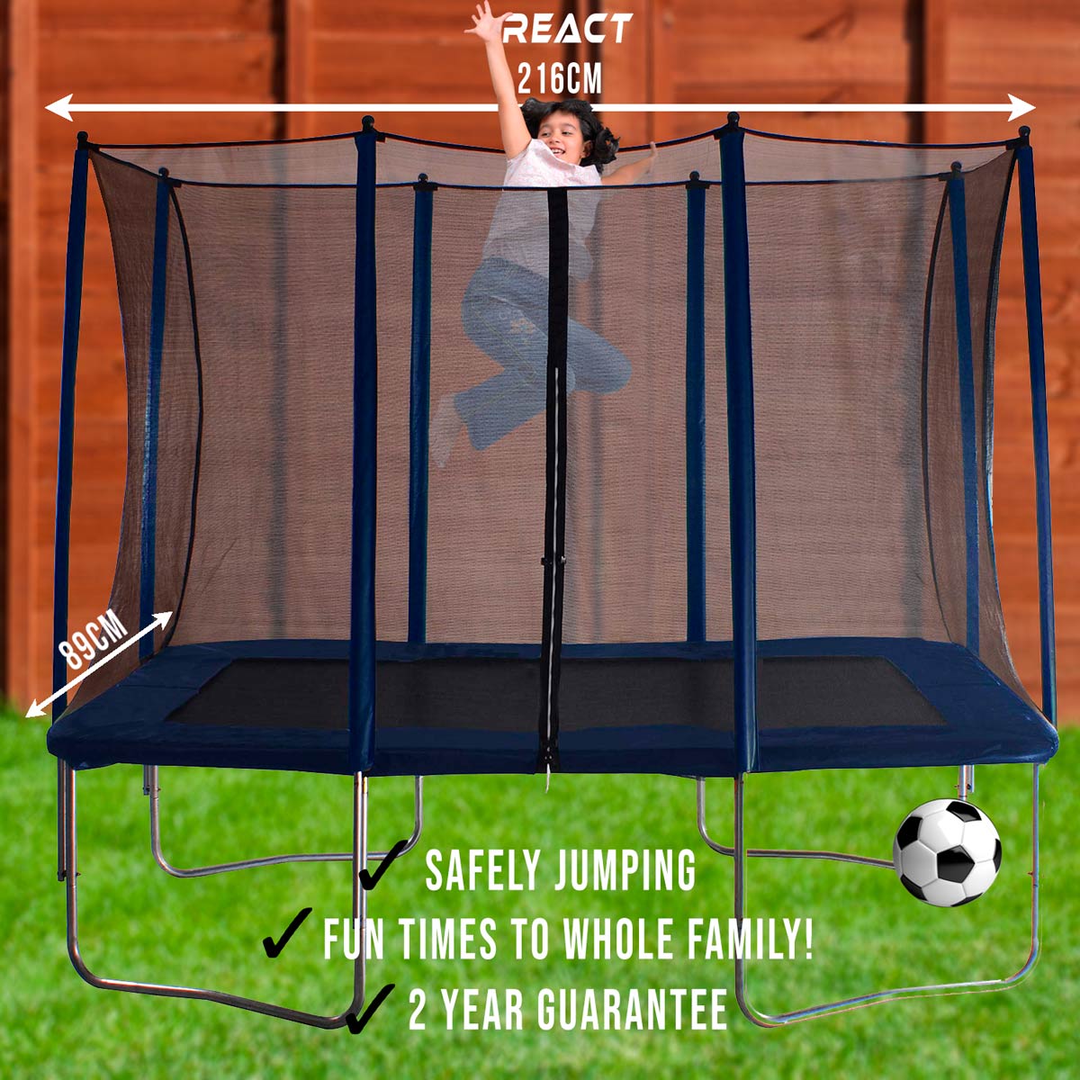 React Rectangular Trampoline 163X216cm With a Safety Net