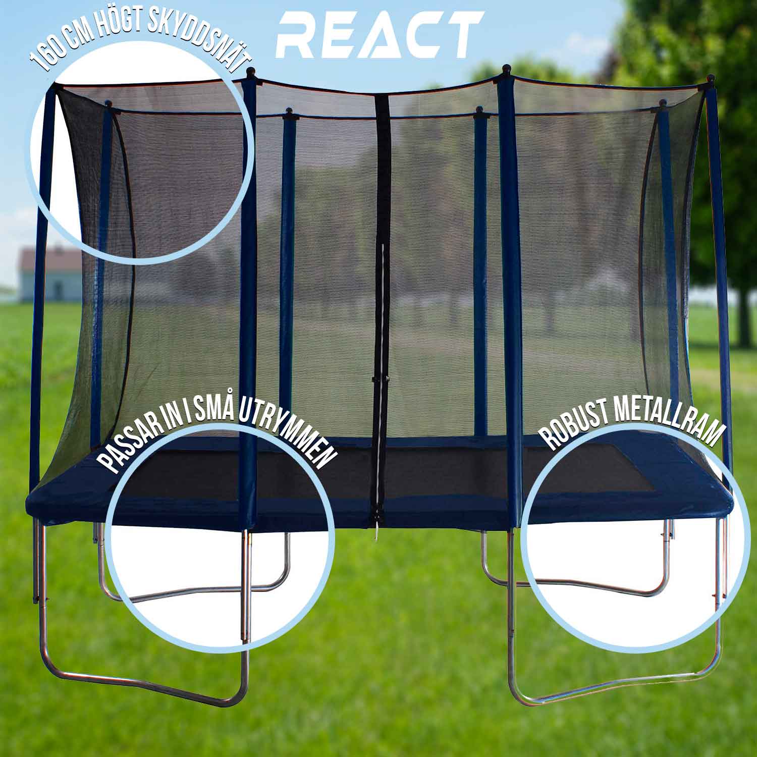 React studsmatta rektangulär med skyddsnät 163X216cm