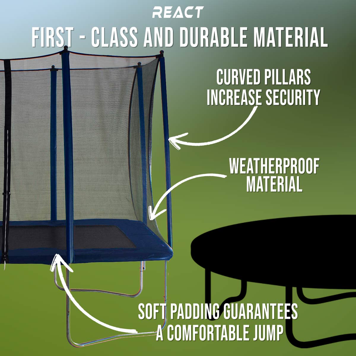 React Rectangular Trampoline 163X216cm With a Safety Net
