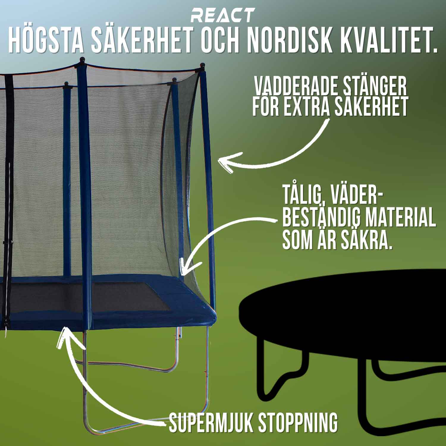 React studsmatta rektangulär med skyddsnät 163X216cm