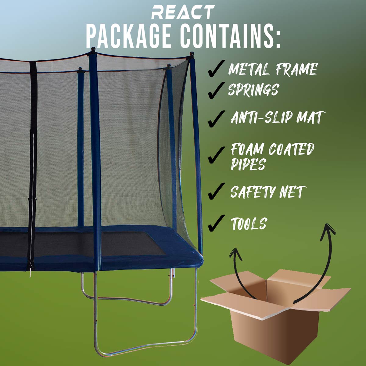 React Rectangular Trampoline 163X216cm With a Safety Net
