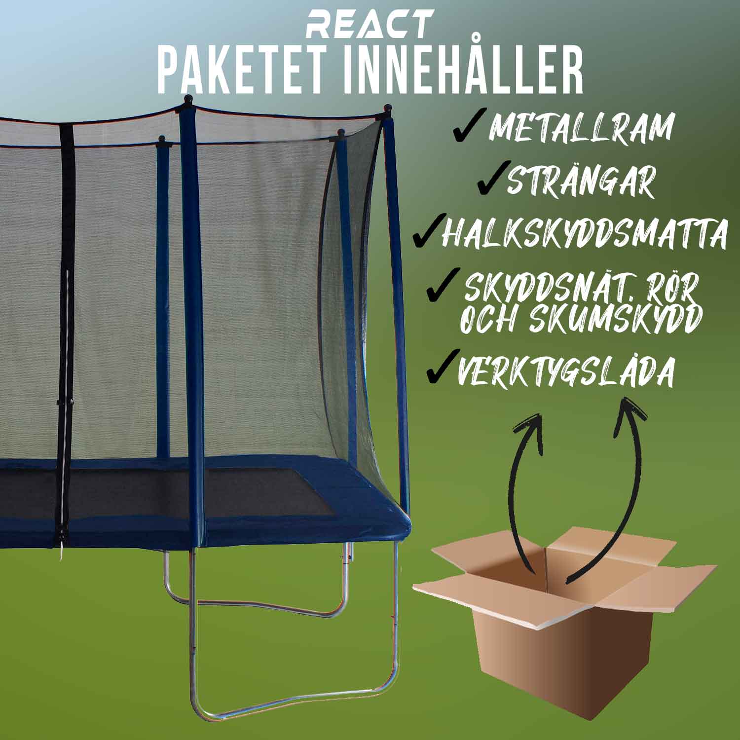 React studsmatta rektangulär med skyddsnät 163X216cm