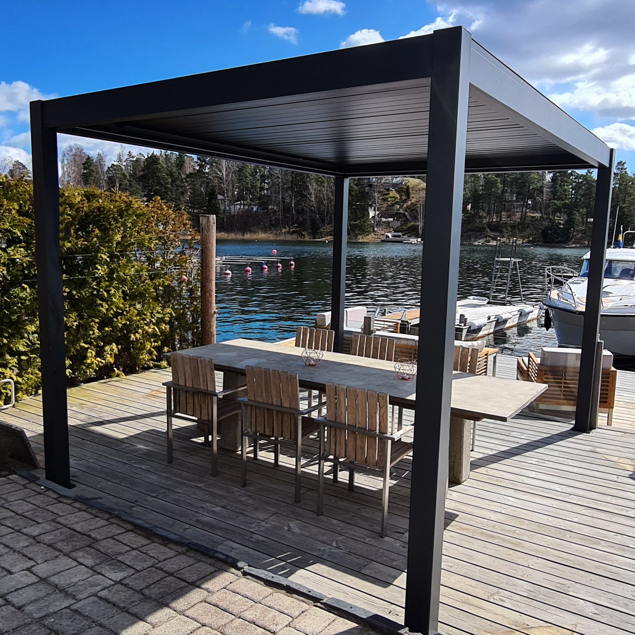 Metalcraft Pergola mit Gitterdach, 3x3m, motorisiert, LED-Beleuchtung, anthrazit