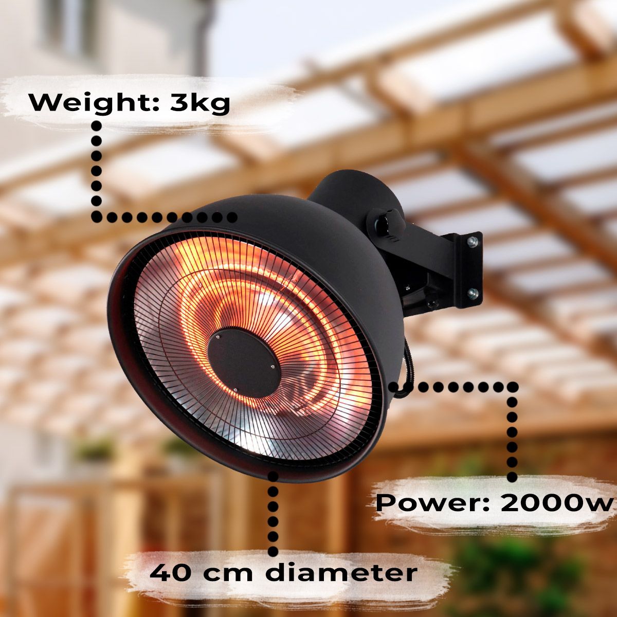 Fornorth Patio Heater Wall Heater Deluxe 2000W, black