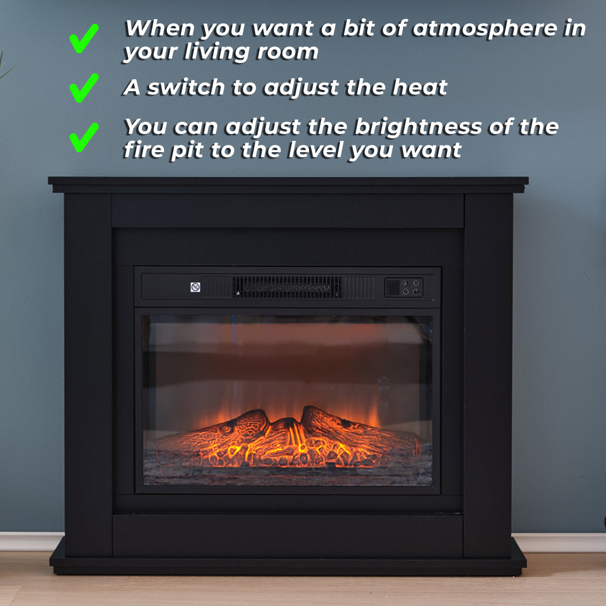 Lykke Electric Fireplace L, 2000W, Black