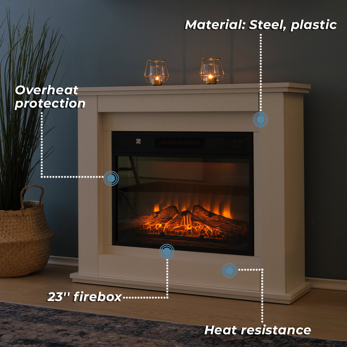 Lykke Electric Fireplace L, 2000W, White