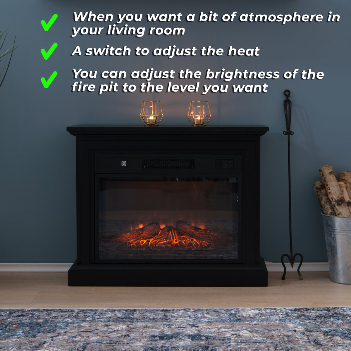 Lykke Electric fireplace M, 2000W, Black