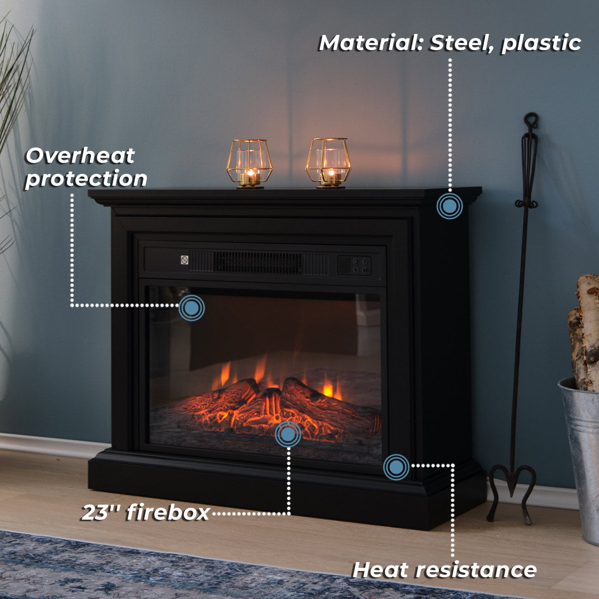Lykke Electric fireplace M, 2000W, Black