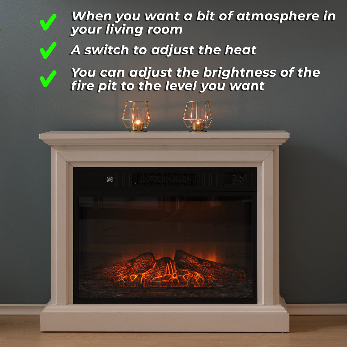 Lykke Electric fireplace M, 2000W, White