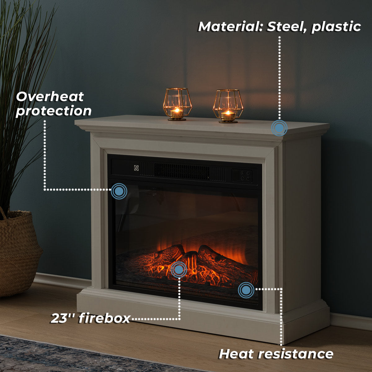 Lykke Electric fireplace M, 2000W, White