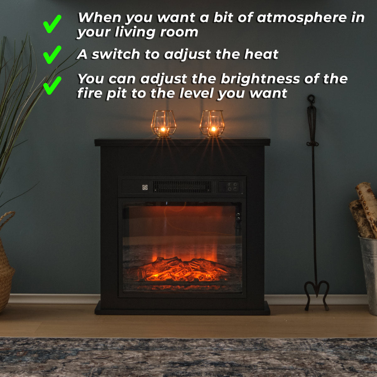 Lykke Electric Fireplace S, 2000W, Black