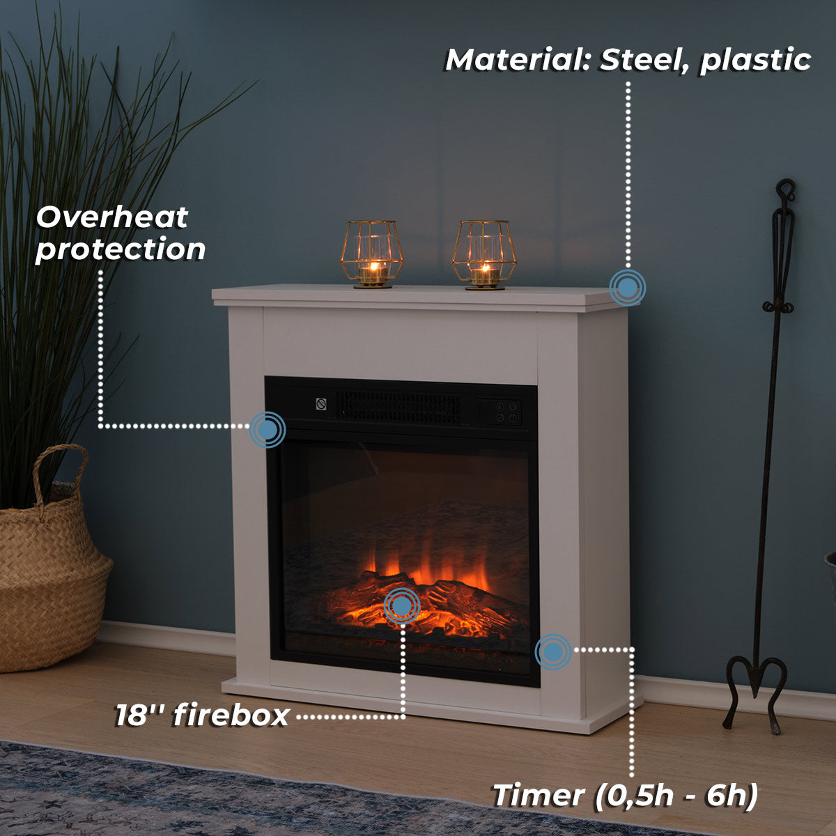 Lykke Electric Fireplace S, 2000W, White
