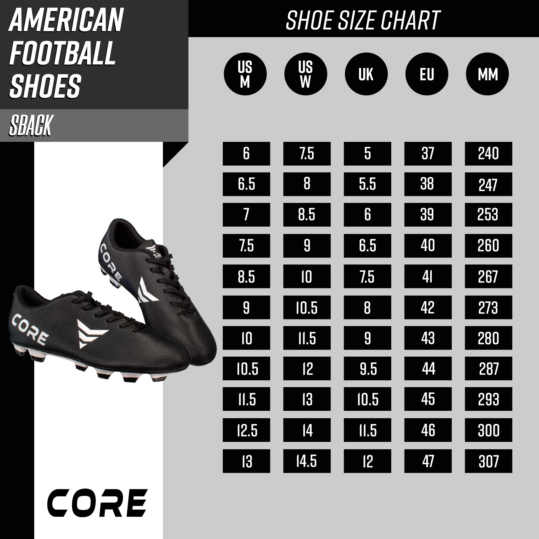 Core American Football boots Sback