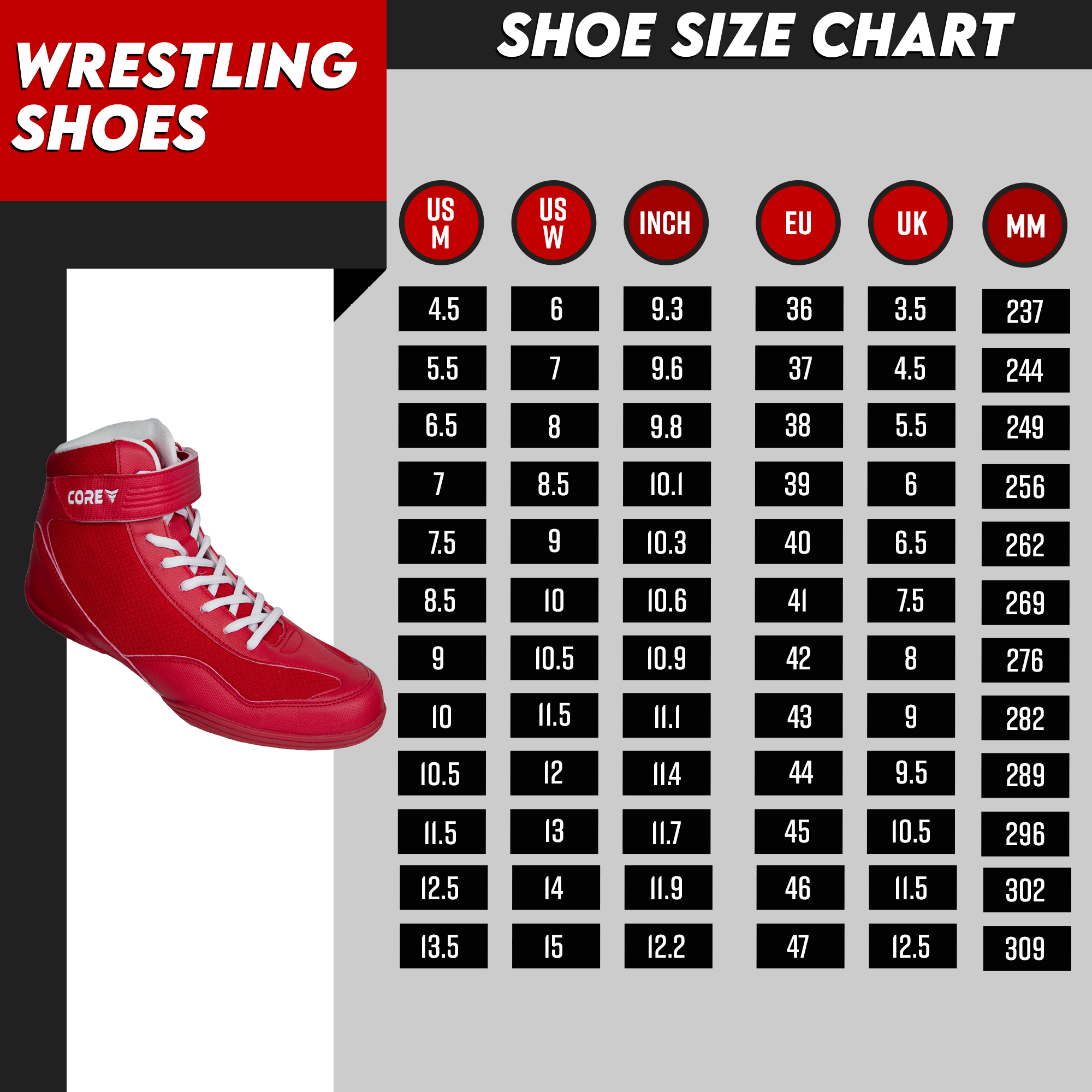 Core Wrestling shoes, red