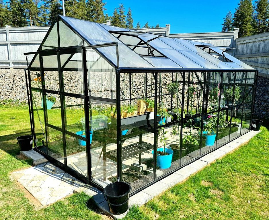 Metalcraft Gewächshaus, 11,1m², 4mm Sicherheitsglas, schwarz