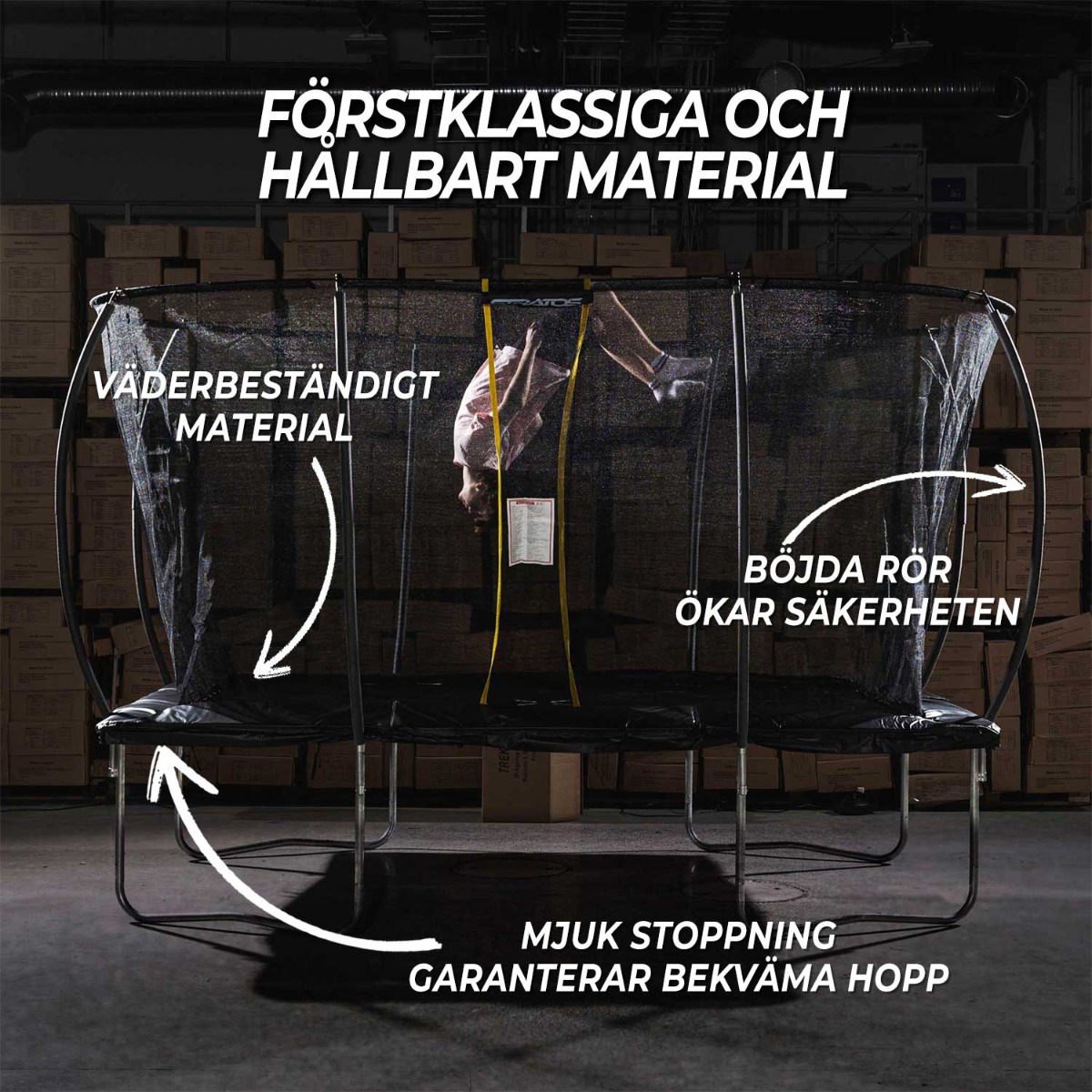 Stratos studsmatta rektangulär 244x366 cm med skyddsnät