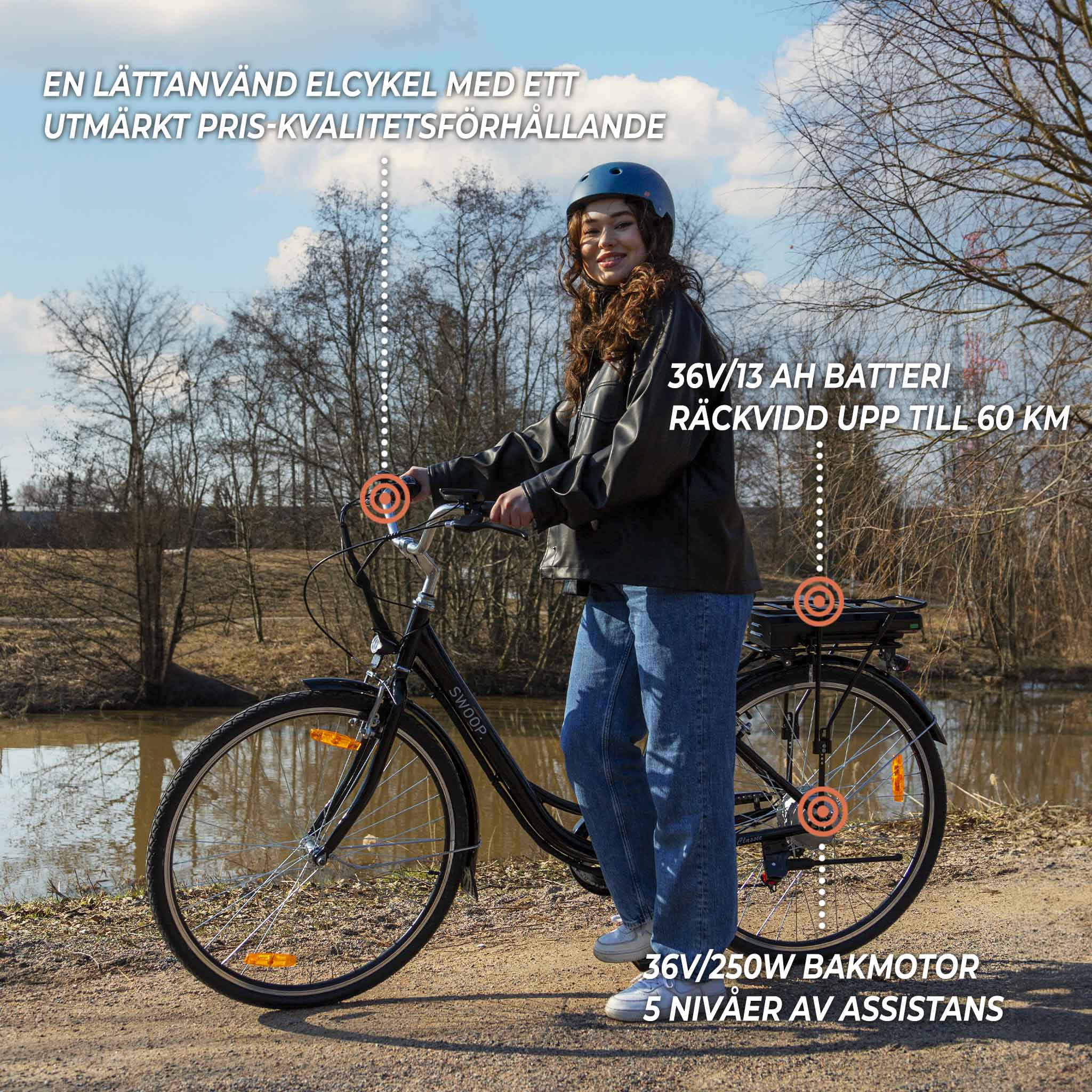 Swoop Elcykel Classic, dam 28" svart