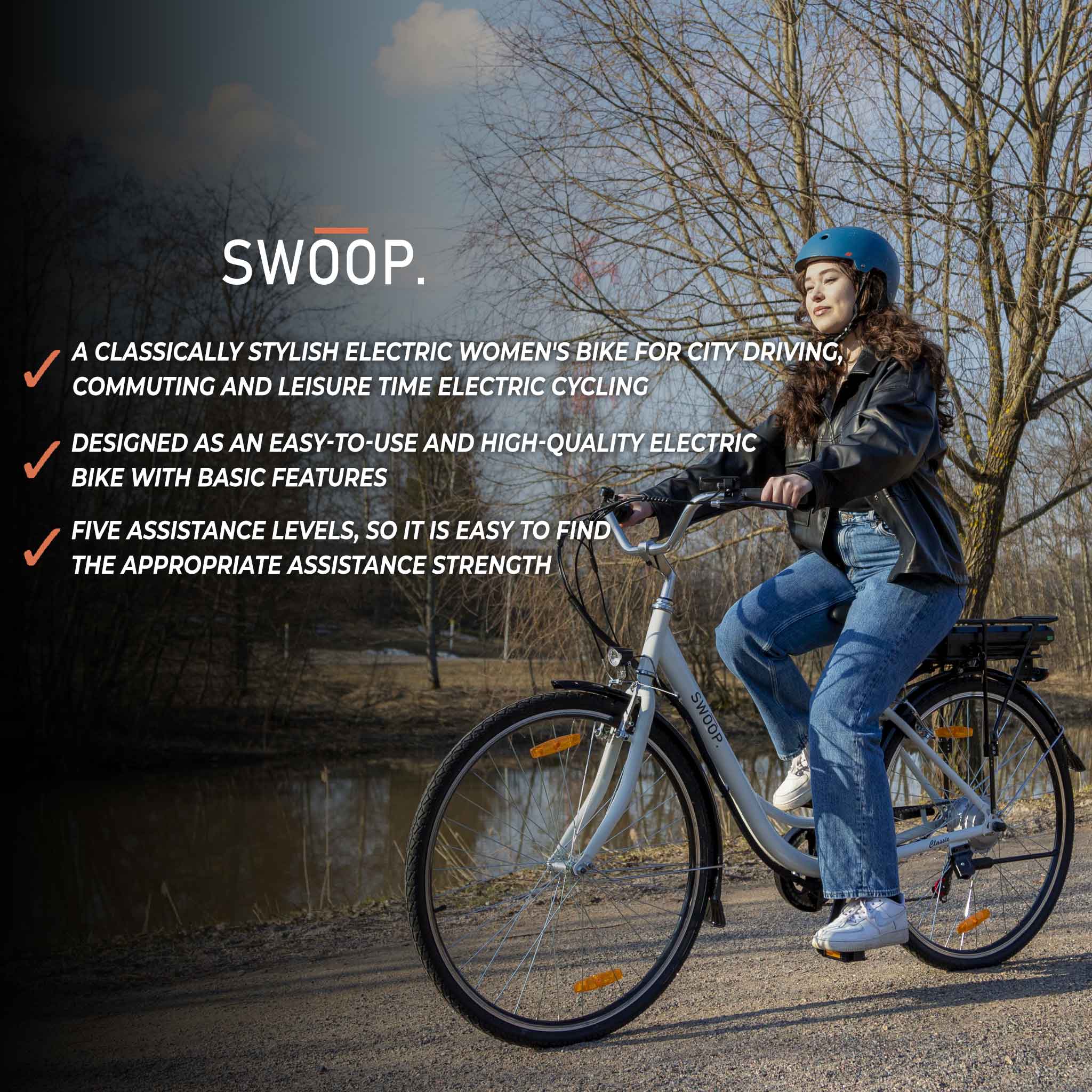 Swoop Electric Bike Classic, Women 28" White