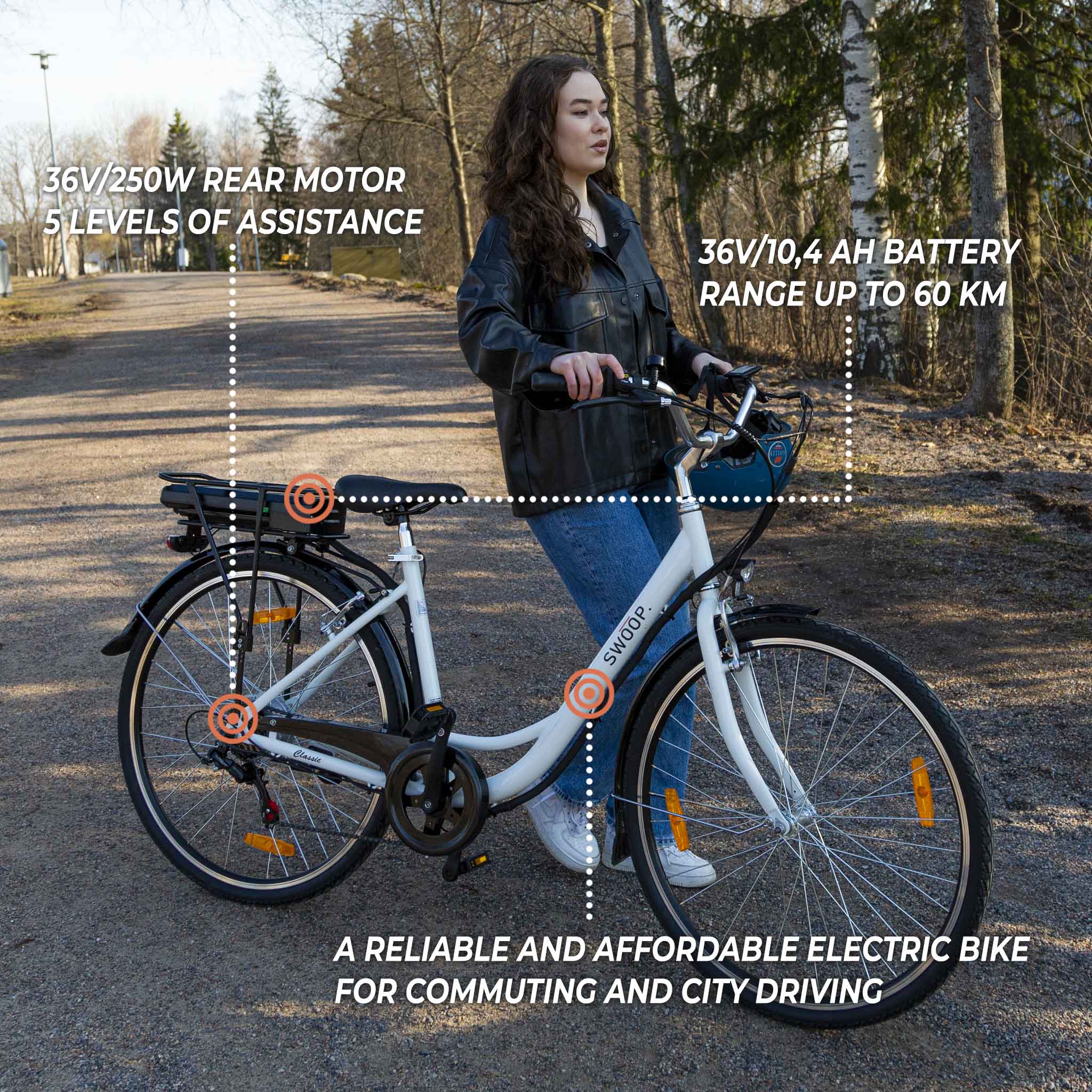 Swoop Electric Bike Classic, Women 28" White