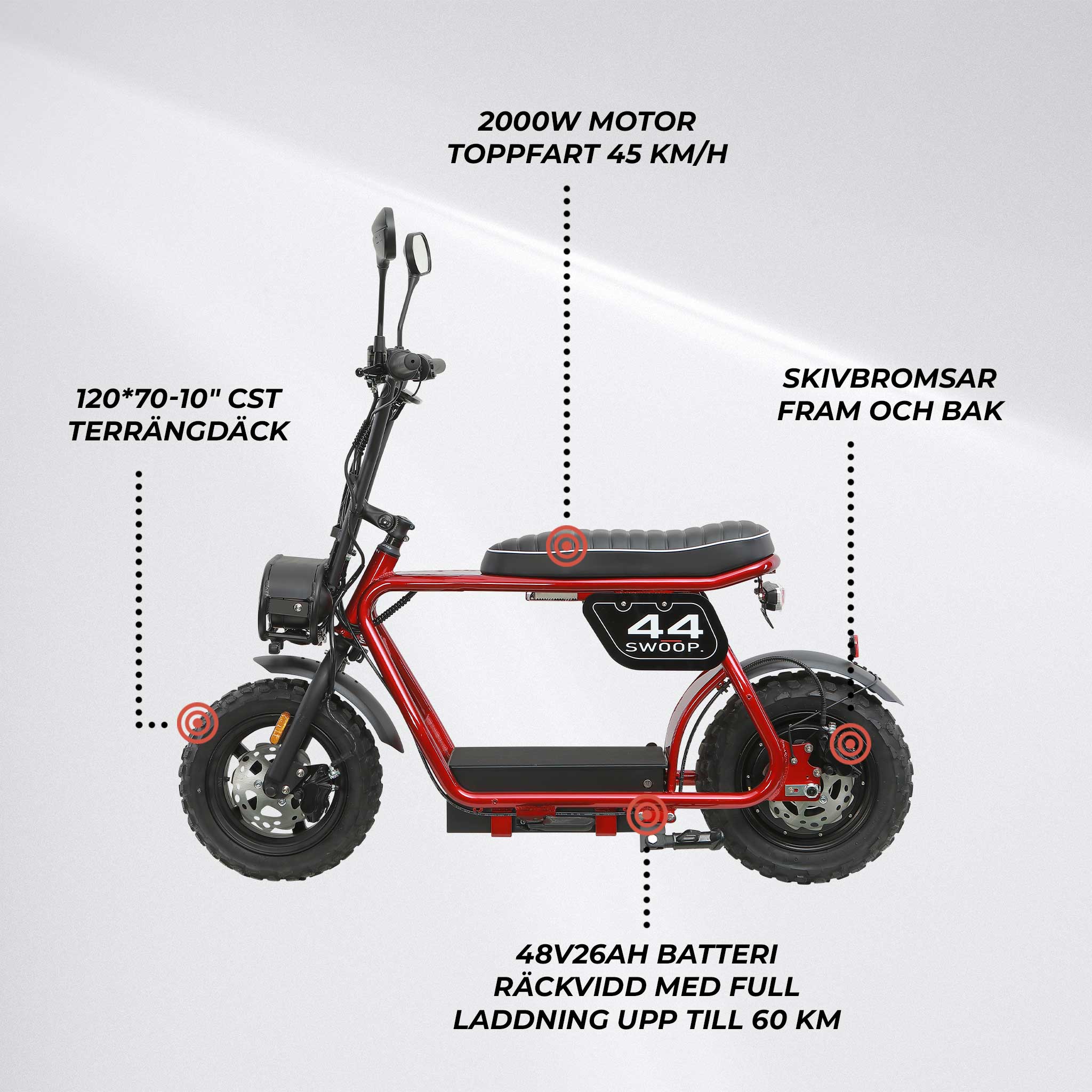Swoop Elmoped Turbo 2000W Röd