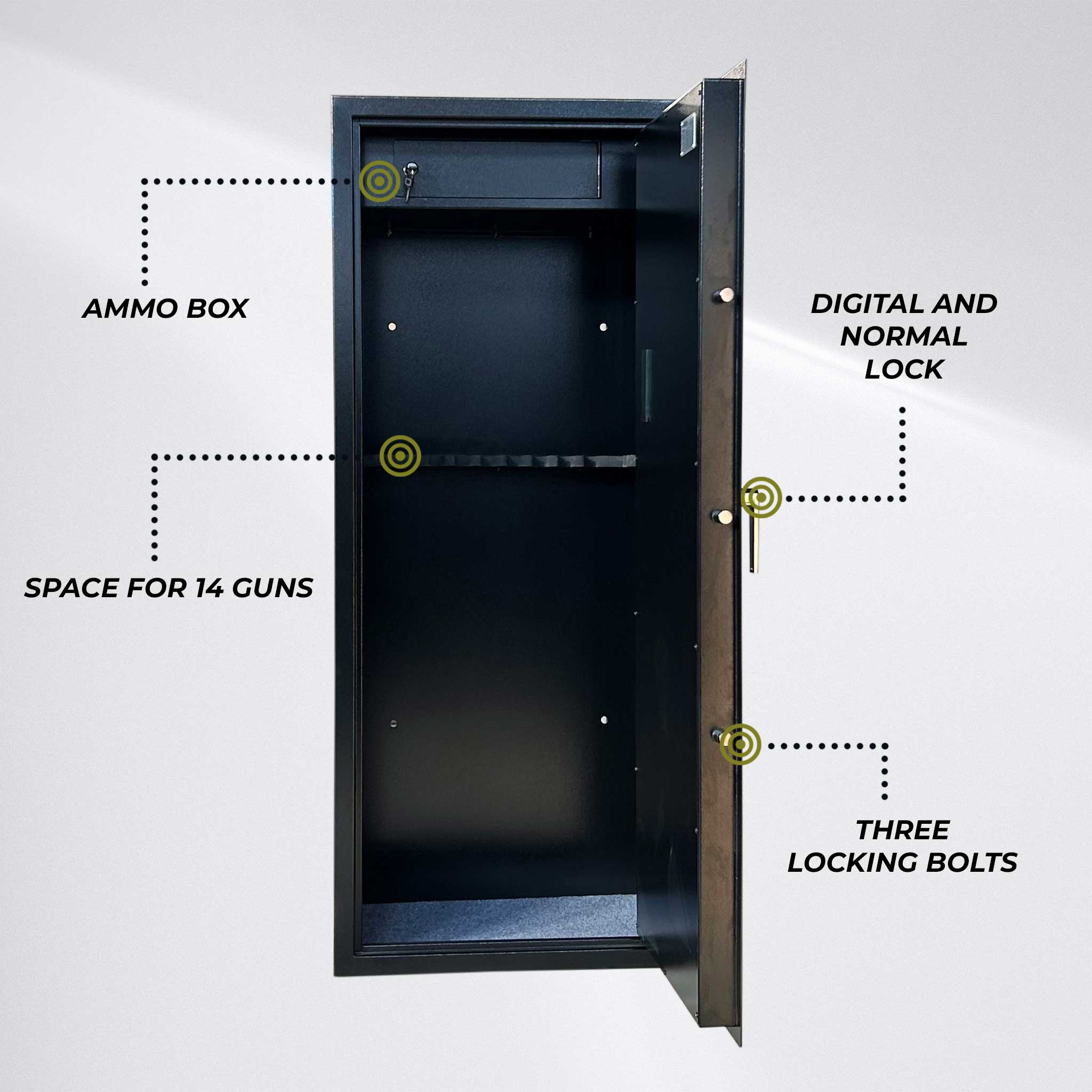 Trekker Gun cabinet for 14 guns AS1400, Black, with digital lock