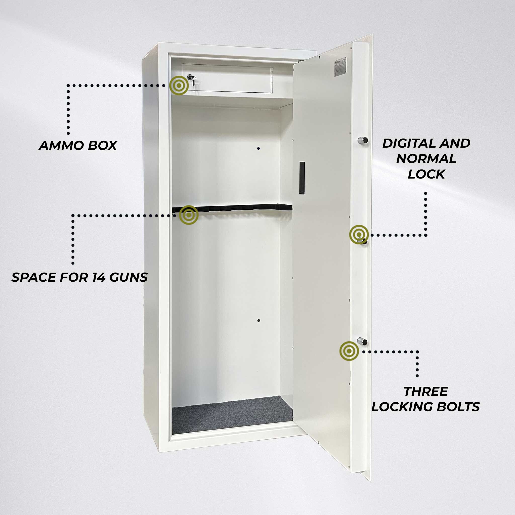 Trekker Gun cabinet for 14 guns AS1400, White, with digital lock
