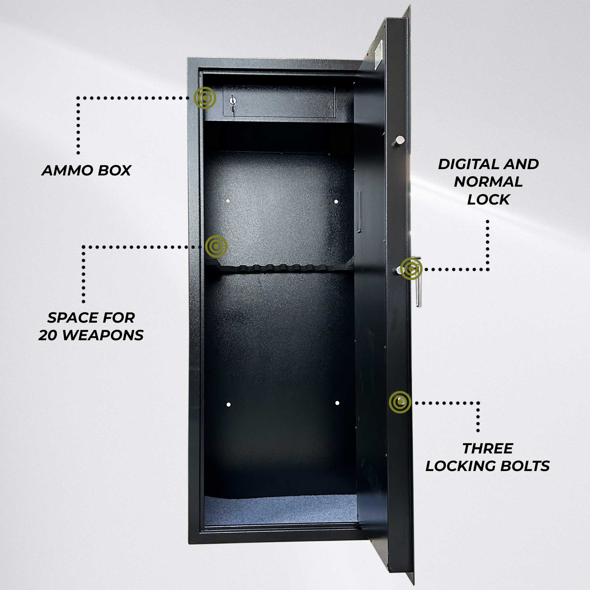 Trekker Gun cabinet for 20 guns AS2000, black, with digital lock