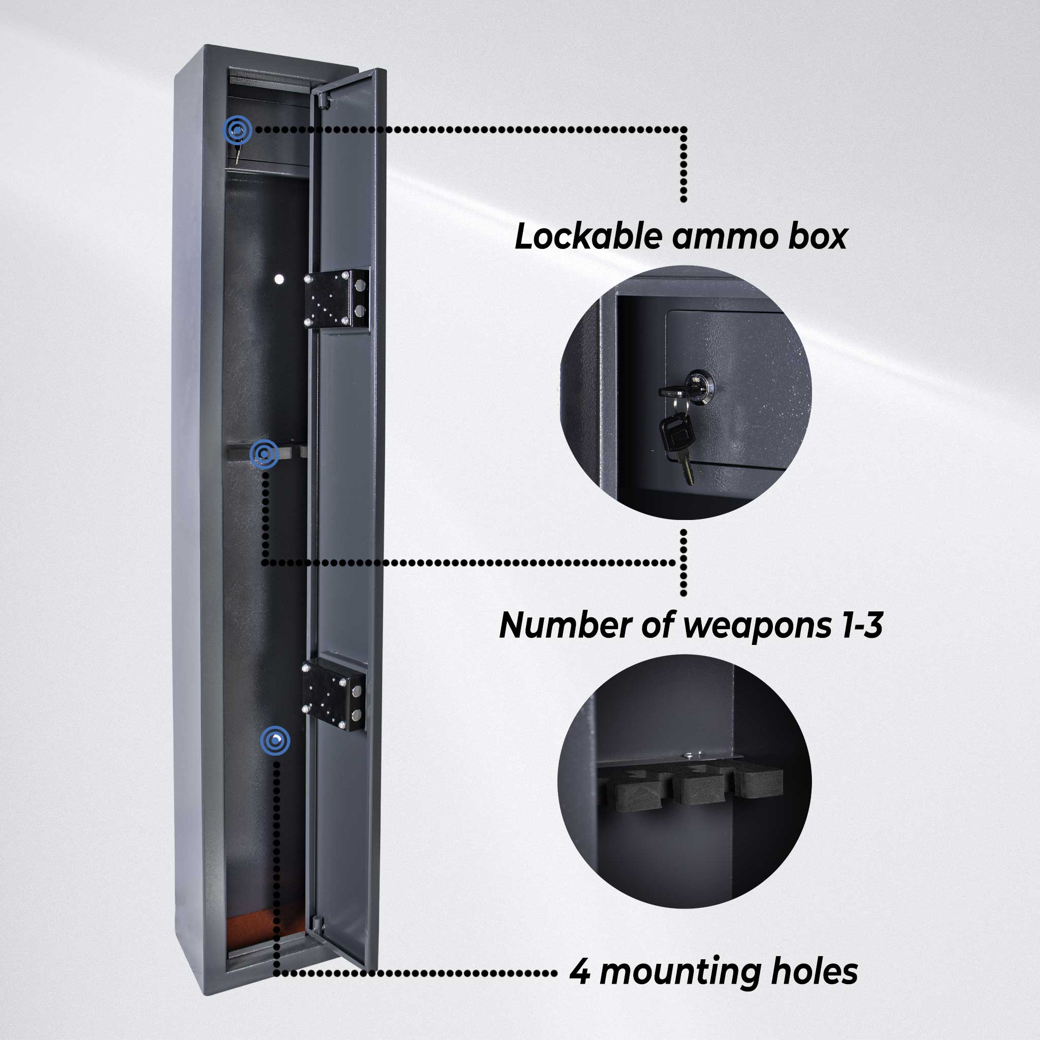 Trekker Gun cabinet for 3 guns AS300, grey