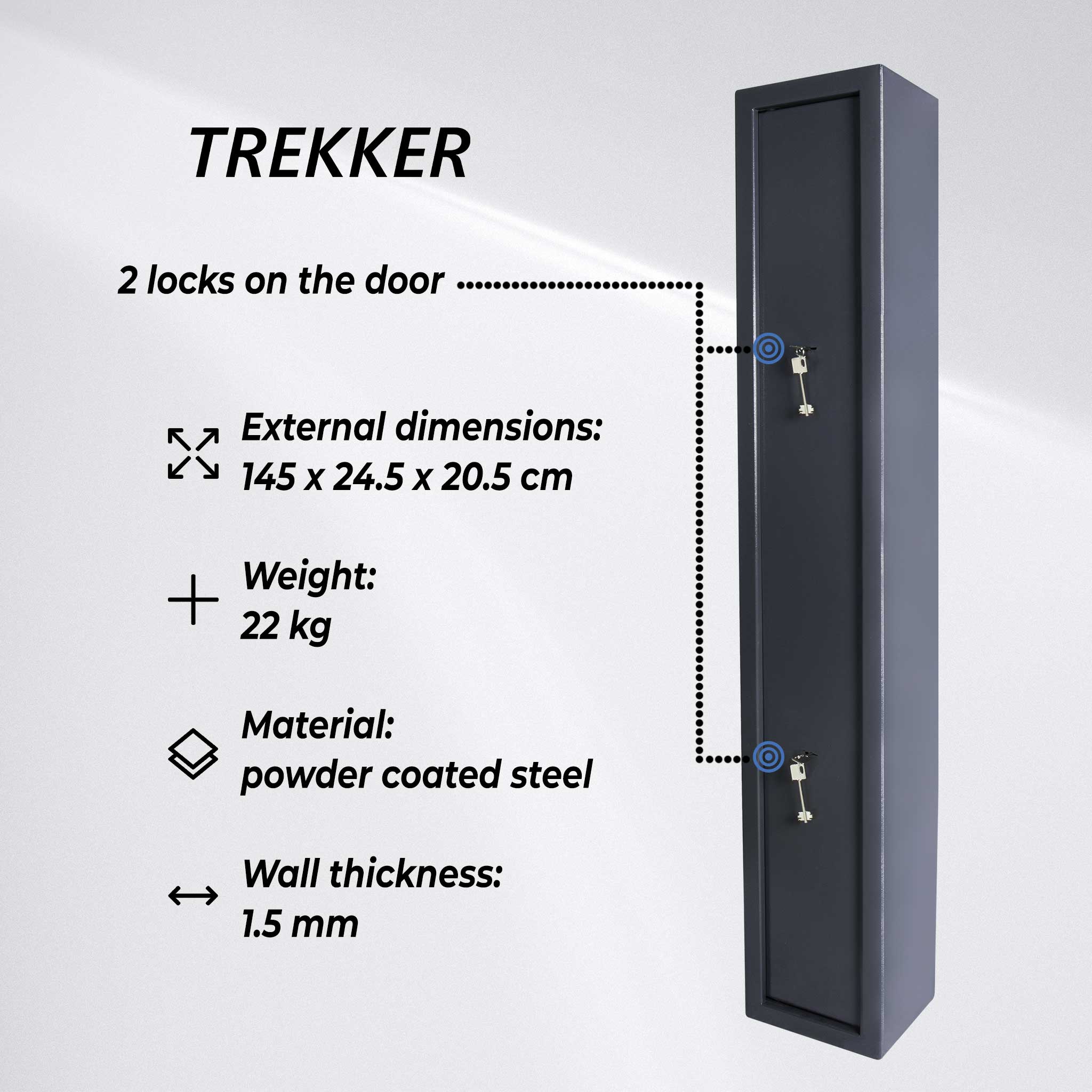 Trekker Gun cabinet for 3 guns AS300, grey