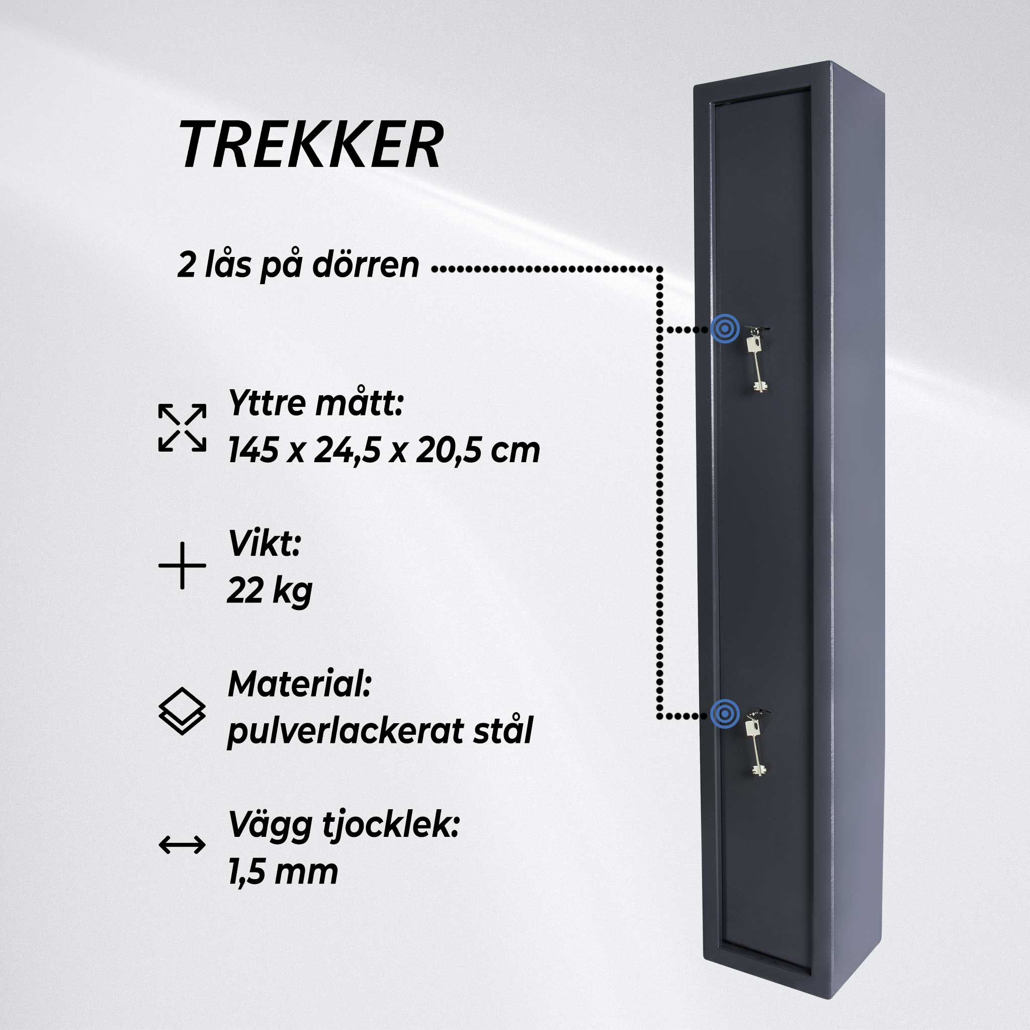 Trekker vapenskåp för 3 vapen AS300, grå