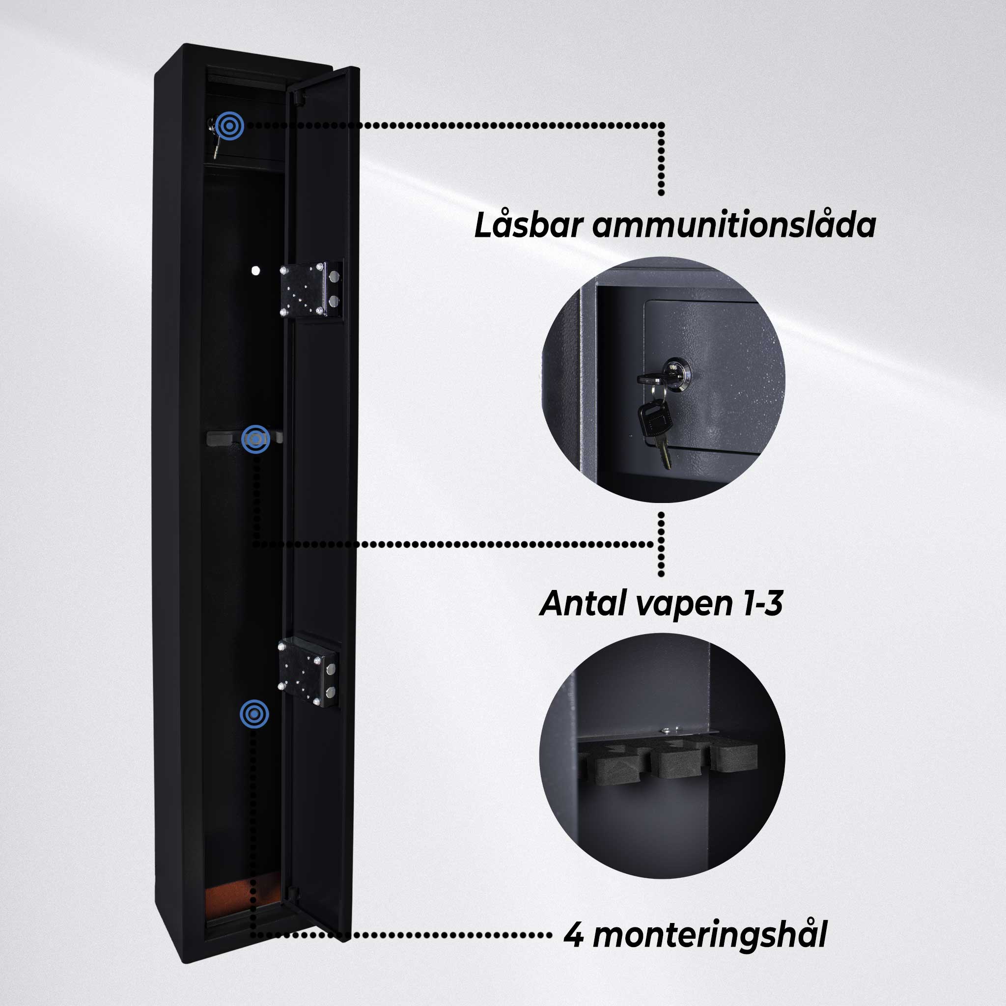 Trekker vapenskåp för 3 vapen AS300, svart