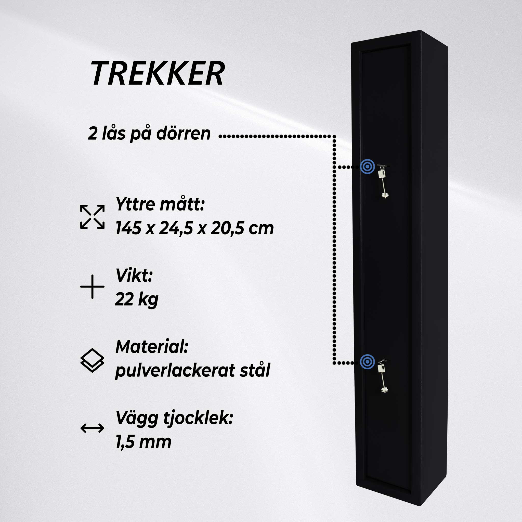 Trekker vapenskåp för 3 vapen AS300, svart