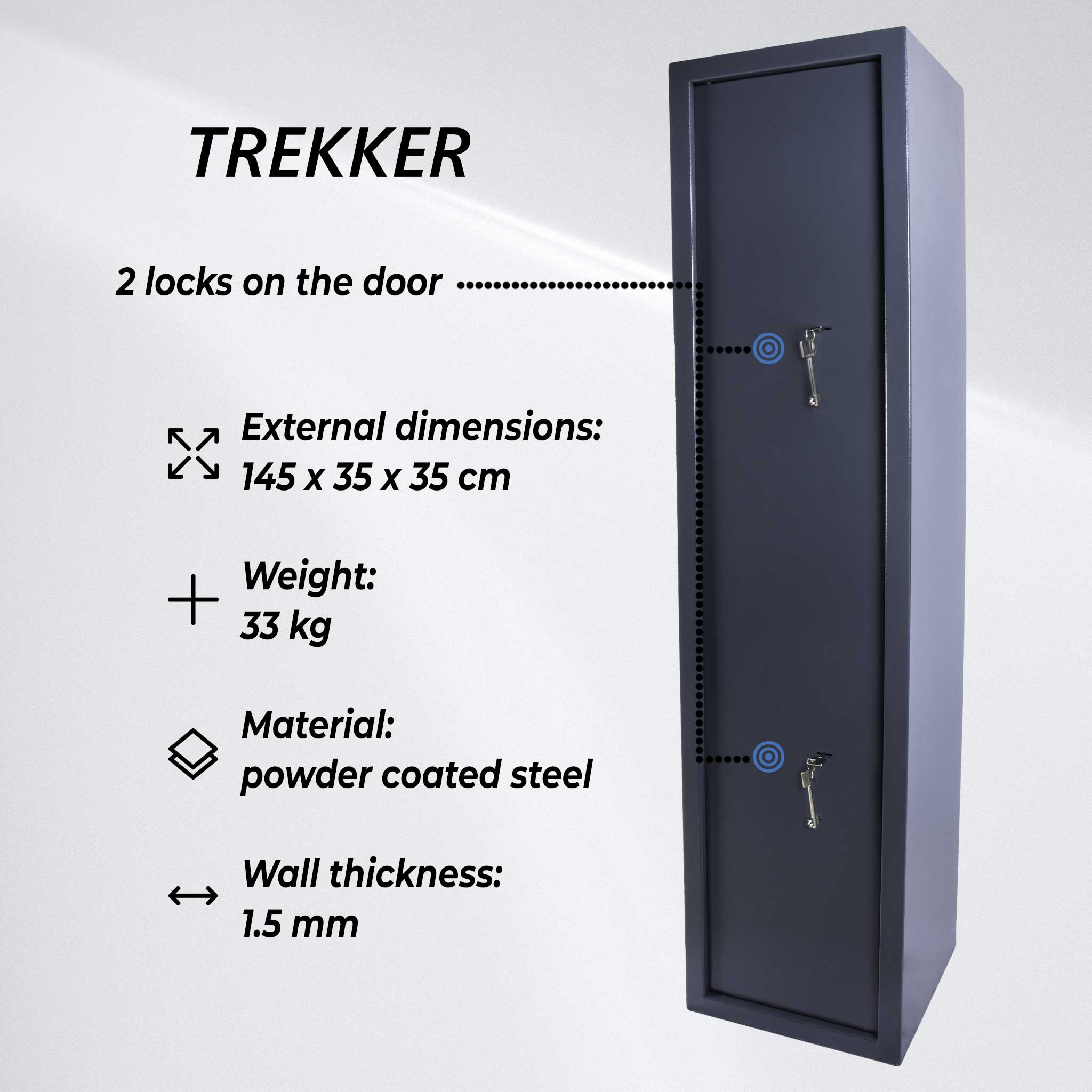 Trekker Gun cabinet for 5 guns AS500, grey