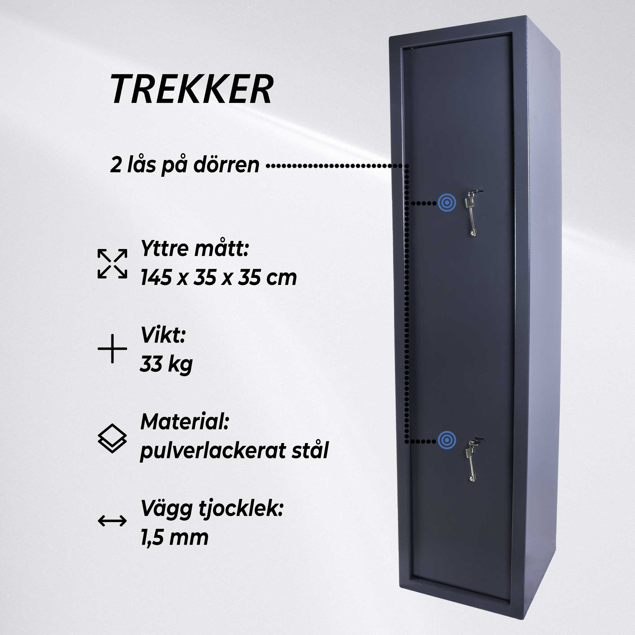 Trekker vapenskåp för 5 vapen AS500, grå